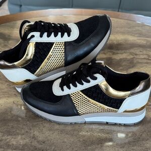 MICHAEL Michael Kors Allie low-top leather sneakers black & gold - NEW size 7.5